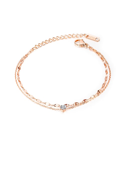 1031 - [rose gold] Titanium Rhinestone White Round Minimalist Multi-layer chain Bracelets